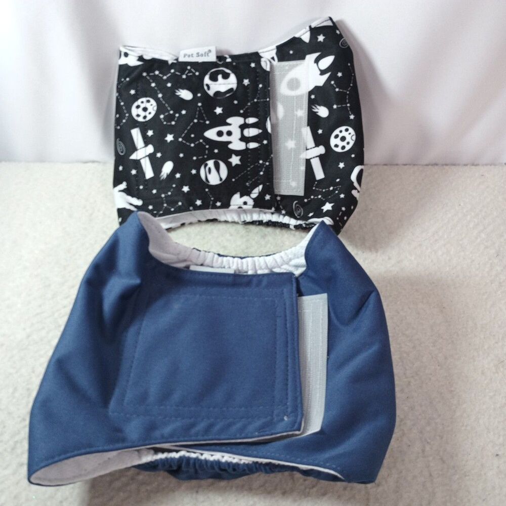Dog Belly Bands Male Diaper Wrap Lot 2 Medium Washable PetSoft Diapers Space/Blu